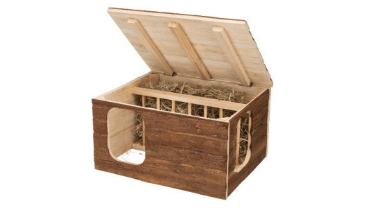 2 en 1 :  La maison avec râtelier à foin pour lapin