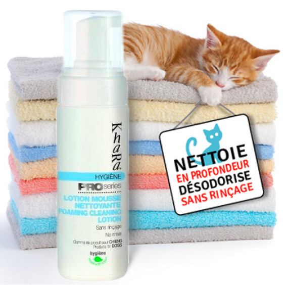 Shampoing sec pour chien et chat usage pro mousse nettoyante Khara