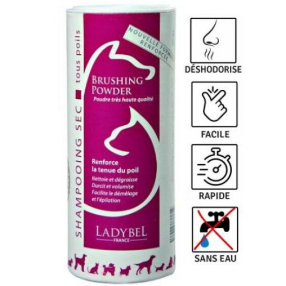 Shampoing sec en poudre pour chat et chien Brushing