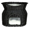 Panier en osier pour chat avec niche, dôme double couchette noir