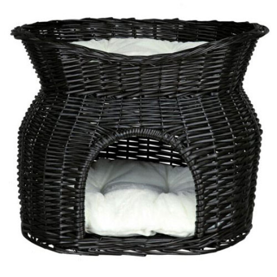 Panier en osier pour chat avec niche, dôme double couchette noir