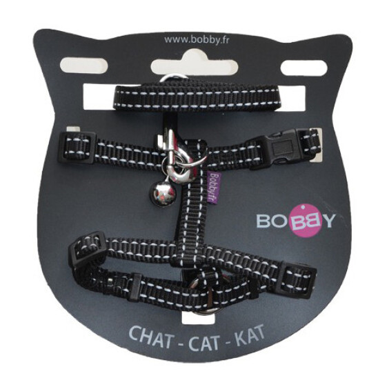 Kit harnais et laisse pour chat noir anti-fugue
