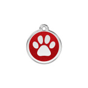 Médaille personnalisable pour chien pailletée rouge motif patte