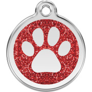 Médaille personnalisable pour chien pailletée rouge motif patte