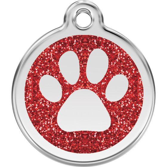 Médaille personnalisable pour chien : pailletée Red Dingo rouge motif Patte