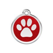 Médaille personnalisable pour chien : pailletée Red Dingo rouge motif Patte