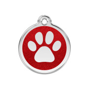 Médaille personnalisable pour chien pailletée rouge motif patte