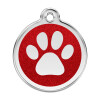 Médaille personnalisable pour chien pailletée rouge motif patte