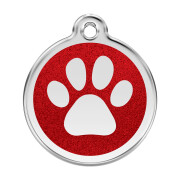 Médaille personnalisable pour chien : pailletée Red Dingo rouge motif Patte