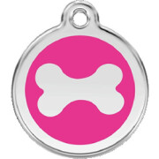 Médaille chien personnalisé rose motif Os