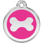 Médaille chien personnalisée rose motif os