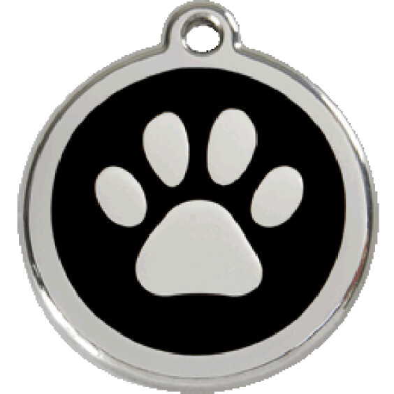 Médaillon collier chien noir motif patte gravé