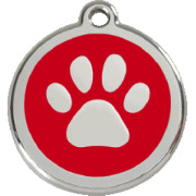 Médaille chien rouge motif patte gravée