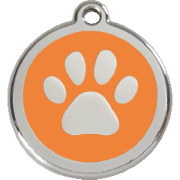 Médaille chien gravée orange motif patte