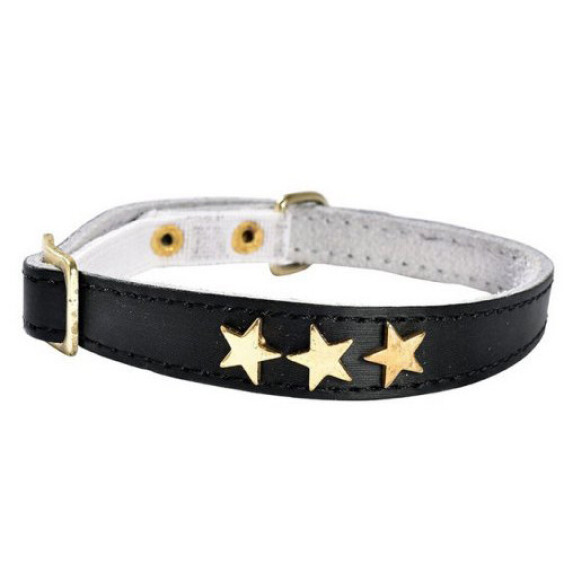 Collier chat cuir Étoiles noir