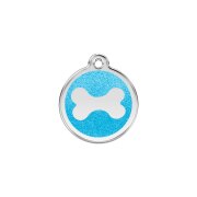 Médaille avec paillettes bleu turquoise motif Os pour chien