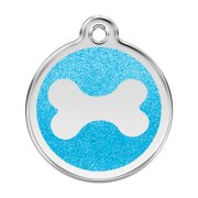 Médaille avec paillettes bleu turquoise motif Os pour chien