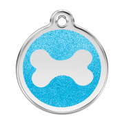 Médaille avec paillettes bleu turquoise motif os pour chien