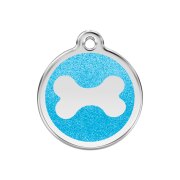 Médaille avec paillettes bleu turquoise motif Os pour chien