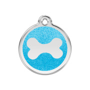 Médaille avec paillettes bleu turquoise motif os pour chien