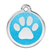 Médaille chien avec gravure : Paillettes bleue turquoise motif Patte