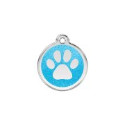 Médaille chien avec gravure : Paillettes bleue turquoise motif Patte
