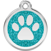Médaille chien avec gravure paillettes bleue turquoise motif patte