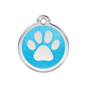 Médaille chien avec gravure paillettes bleue turquoise motif patte