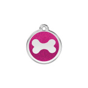 Médaille à paillettes rose bonbon motif os