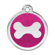 Médaille à paillettes rose bonbon motif os