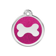 Médaille à paillettes rose bonbon motif os