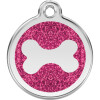 Médaille à paillettes rose bonbon motif os