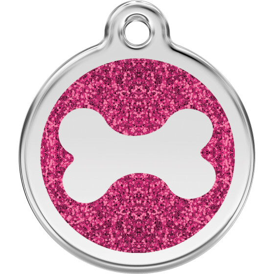 Médaille à paillettes rose bonbon motif os