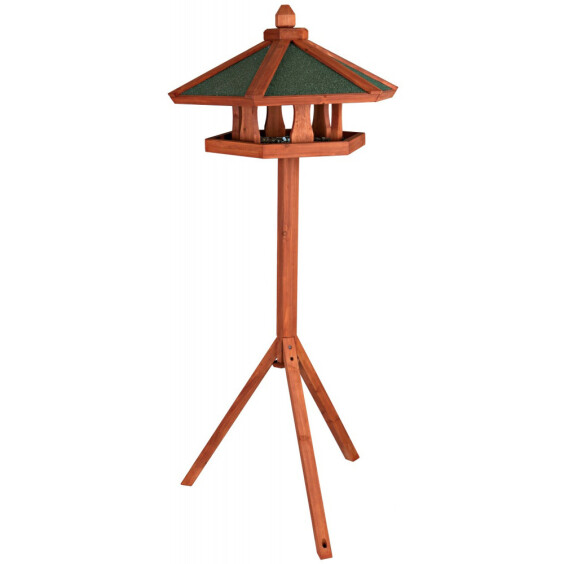 Mangeoire oiseau sur pied hexagonale en bois