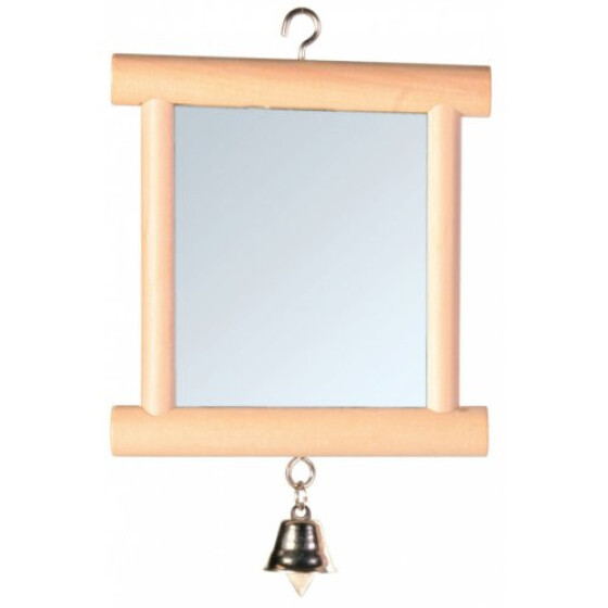 Miroir cadre bois oiseau 1 clochette