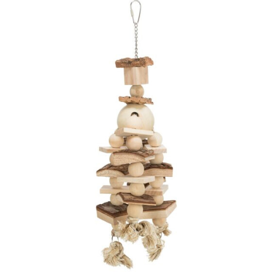 Jouet oiseau bois coloré avec chaîne liège et corde