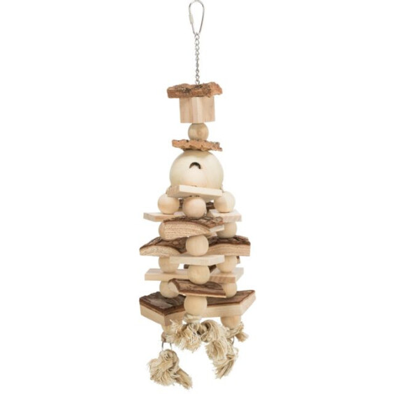 Jouet oiseau bois coloré avec chaîne liège et corde 35 cm