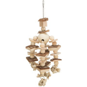 Jouet oiseau bois coloré avec chaîne liège et corde 35 cm