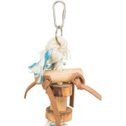 Jouet oiseau en bois flammé sur corde 35 cm