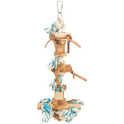 Jouet oiseau en bois flammé sur corde 35 cm