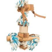 Jouet oiseau en bois flammé sur corde 35 cm