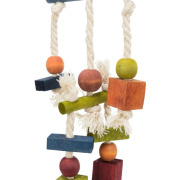 Jouet oiseau bois coloré sur corde 24cm