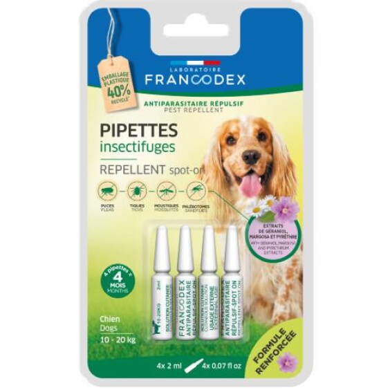 Pipettes antiparasitaires chien 10 à 20 kg Francodex