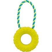 Jouet pneu avec corde pour chien destructeur 31 cm