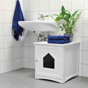 Meuble pour bac de toilette pour chat fermée - blanc