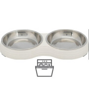Set gamelle double chat inox mélaminé blanc