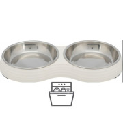 Set gamelle double chat inox mélaminé blanc