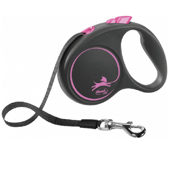 FLEXI Laisse enrouleur sangle Black Design Rose