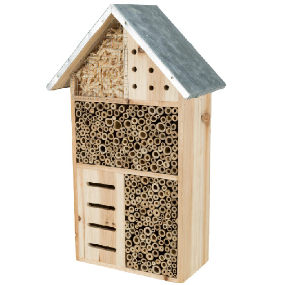 Hôtel à insectes en bois naturel et métal galvanisé 29x49 cm