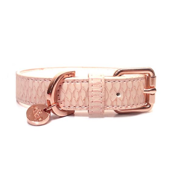 Milk & Pepper Collier chien imitation cuir lézard rose Safira